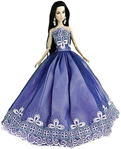 Showutheworld 15 Items=5pcs Dress with 5 Pairs Shoes and 5pcs Plastic Hangers Handmade Gorgeous Beautiful Ball Gown with Tons of Ruffles Party Clothes Dress Fit the Barbie Doll
