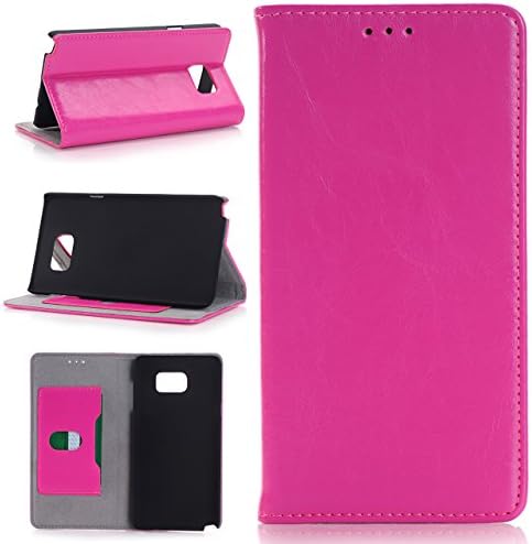 Archie Benson Samsung Galaxy Note 5 Case,Classic Genuine Leather Protective Folio Flip Cover Card Holder Case with Built-in Stand / Card Slots for Samsung Galaxy Note 5 (Pink)