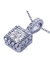 0.70 Ct Princess Cut Halo Diamond Pendant 14K WHITE GOLD CUT:VERY GOOD SI2 W Gold