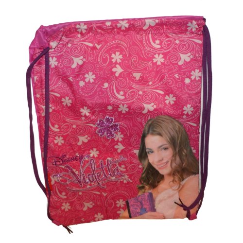Con Difetto Stampa: Violetta Disney Sacca Borsa Zaino Tempo Libero Per V Lovers. Dimensioni: 46x35x1 Cm. Colore Fucsia E Bianco.