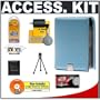 Canon PowerShot PSC-1000 Deluxe Leather Case (Light Blue) + Accessory Kit for SD960 IS, SD970 IS, SD980IS, SD1100 IS, SD1200 IS, SD1300 IS & SD1400 IS