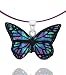 Sterling Silver Dichroic Glass Green and Purple Butterfly Pendant on Stainless Steel Wire, 18"