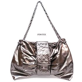 Pewter Verda Faux Leather Clutch Bag Purse Handbag