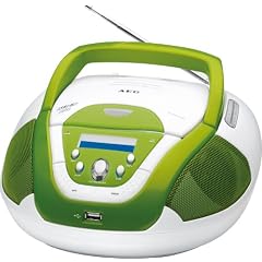 AEG SR 4339 Tragbares Stereo Radio (LC-Display, CD/MP3-Player, 60 Watt PMPO, USB 2.0) wei�/gr�n