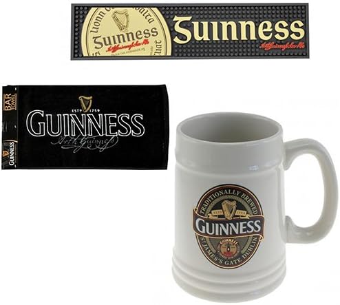 Guinness Barware Pack - Gaelic Bar Mat, Signature Bar Towel & Guinness 2014 Ceramic Tankard