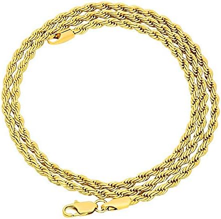 Jingyi Fashion Men's 24k Yellow Gold Plated 3mm French Rope Chain Necklace, (20-30)Inches