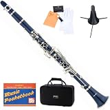 Mendini MCT-BL+SD+PB Blue ABS B Flat Clarinet with Case, Stand, Pocketbook, Mouthpiece, 10 Reeds and More