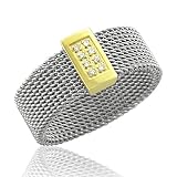 18k Yellow Gold andStainless Steel Diamond Band Ring (H, SI, 0.04 carat)-Band Width:7mm-Size 7.5