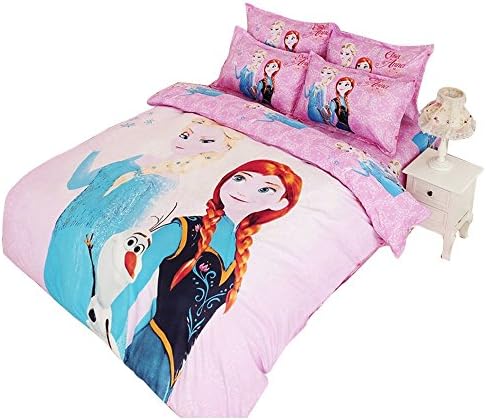 Children Kids 3D Frozen Printed Sheet sets Cotton 4-pieces Bed Linens Duvet Cover Set/bed Sheet Sets (Frozen 15)