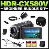 Sony HDRCX580V High Definition Handycam 20.4 MP Camcorder with 12x Optical Zoom and 32 GB Embedded Memory Beginner Bundle Package includes Charger, Battery, 32GB SD Memory, Carrying Case, Full Size Tripod, HDMI Cable, Card Reader & Card Wallet, Cleaning Kit