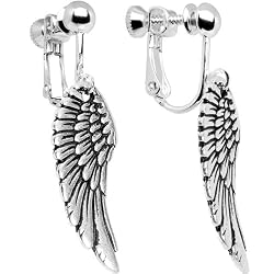 Silver Tone Angel Wing Clip On Earrings