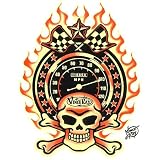 Retro Full Throttle Flamin' Skull Hot Rod/Muscle Car Sticker by Vince Ray