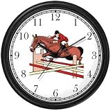 Steeplechase Horse and Rider Taking Jump Horse Wall Clock by WatchBuddy Timepieces (Black Frame)