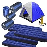4 Person Dome Tent, 4 of Single Size Air Mats, 4 of 3lb Sleeping Bags, and Pump Combo