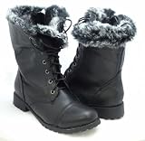 Fur Lace Up Military Mid Calf Black Vegan Boot 518dxfKZMML. SL160 Fur Lace Up Military Mid Calf Black Vegan Boot