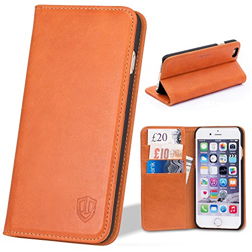 SHIELDON Slim Fit Leather Flip Wallet Case with Kickstand, Card Slots, Bill Compartment, Magnetic Closure for iPhone 6s / iPhone 6 4.7 Inch - Brown