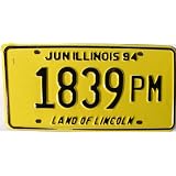 Illinois Land of Lincoln, June Illinois 94 License Plate with Yellow Background 