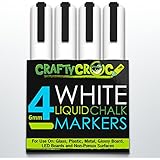 CraftyCroc 4 White Liquid Chalk Markers, 6mm Reversible Tip