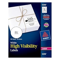 Avery High Visibility 2 1/2 Inch Diameter White Labels 300 Pack (5294)