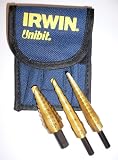 Irwin Industrial Tools 15502 Unibit 502T Titanium Nitride Coated Step Drill Bit Set with Nylon Pouch, 3-Piece
