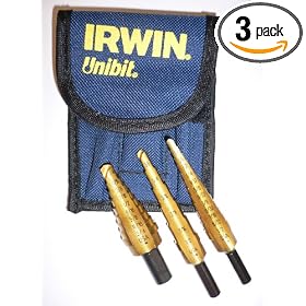 Irwin Industrial Tools 15502 Unibit 502T Titanium Nitride Coated Step Drill Bit Set with Nylon Pouch, 3-Piece