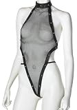 Allure Leather Leather and Fishnet Teddy, One Size, Black
