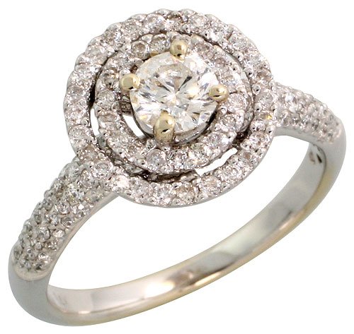 14k White Gold Fancy Ladies' Solitaire Diamond Ring, w/ 0.42 Carat (Center) & 0.93 Carat (Sides) Brilliant Cut Diamonds, 7/16