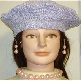 Hand Crocheted Blue Chenille Gimp Tweed Jolly Beret for Women and Teens Offered in Combination with...