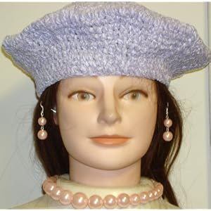 Hand Crocheted Blue Chenille Gimp Tweed Jolly Beret for Women and Teens Offered in Combination with...