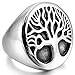 INBLUE Men's Stainless Steel Ring Silver Tone Black Tree of Life