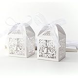 50pcs Laser Cut Pearl Paper Party Wedding Favor Ribbon Candy Boxes Gift Box (Classical Bird)