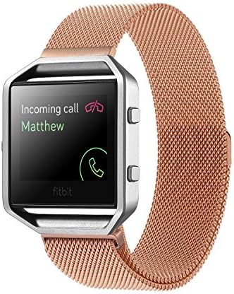 Fitbit Blaze Replacement Band, ESK Collection Fation Slim Milanese Loop Stainless Steel Mesh Bracelet Watch Band Strap for Fitbit Blaze Smart Fitness Watch Large 2016 (Rose Gold 6.7''-8.1'')