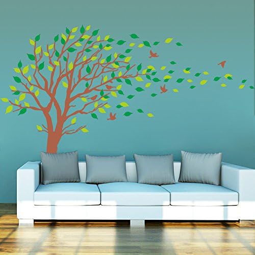 ASENMALL Removable Green Tree Sing Birds Wall Stickers DIY Vinyl Decol for Living Room Home Decor Size 52"*120"