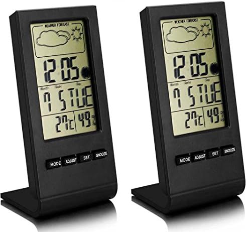 Indoor Humidity Gauge,Emontek Digital Clock,Temperature and Humidity Monitor,Hygrometer Digital Thermometer Monitor,Home Weather Station with LCD Display Alarm Clock Calendar Function (Black+ 2 Pack)