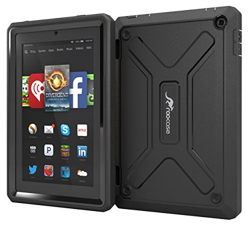 rooCASE Fire HD 7 (2014) Case - rooCASE Kindle Fire HD 7 2014 Hybrid PC / TPU Armor Military Case with Front Cover Built-in Screen Protector for Amazon Fire HD 7 2014, Black