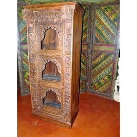 Antique India Arched Finely Detailed Ornate Hand Carved Bookcase Bookshelf by Mogul Interior
