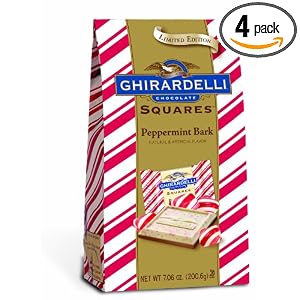 Ghirardelli Chocolate Squares Peppermint Bark with Dark Chocolate, 7.06-Ounce Packages (Pack of 4)