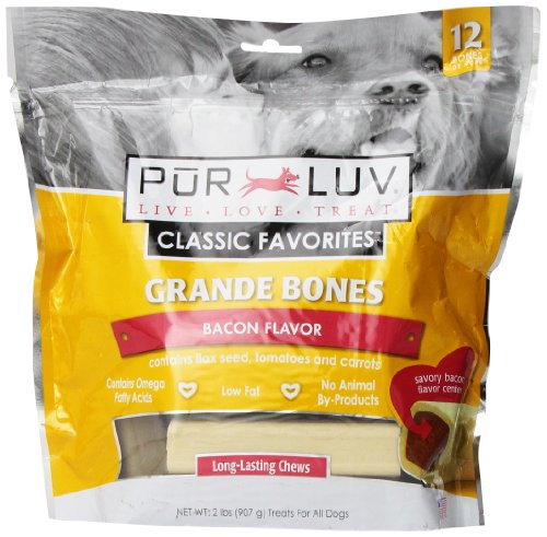 Pur Luv Grande Bones Bacon Treat, 32-Ounce, 12-Count