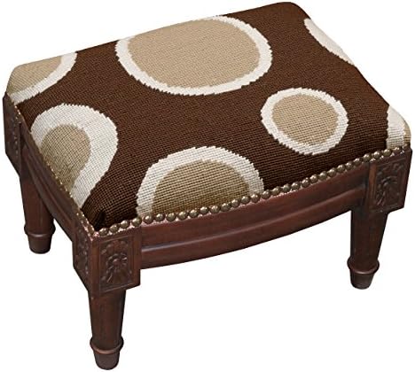 SketchONE Wool Needlepoint Upholstered Footrest, Dots, Brown