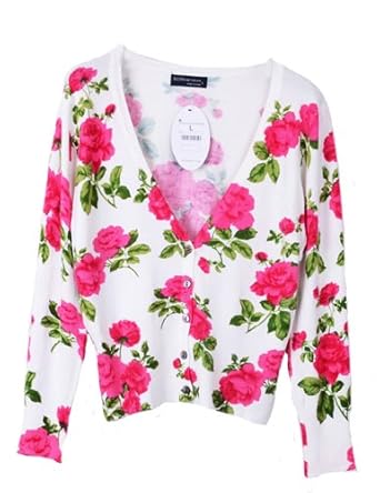 cardigan sweater rose prettyguide cotton floral knitwear neck tops cardigans clothing