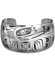 Sterling Silver Wide Raven Northwest Coast Native American Bracelet. Made in USA.