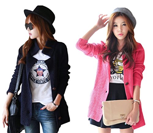 【ARINCO】 ざっくり 編み ニット カーディガン ジャケット レディース 春 スプリング ピンク ネイビー フリーサイズ