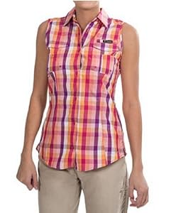 Columbia Women's Super Bonehead Sleeveless Shirt, Large, Bright Rose/Large Multi Check