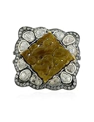 18kt Yellow Gold Rose Cut Diamond Jade Carved Ring Silver Victorian Style Jewelry