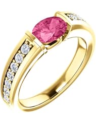 18K Yellow Gold 7.00x5.00mm Oval Cut Pink Tourmaline and Diamond Ring -- LIFETIME WARRANTY