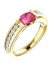10K Yellow Gold 7.00x5.00mm Oval Cut Pink Tourmaline and Diamond Ring -- LIFETIME WARRANTY