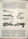Review Old-print  / 1881 WHEEL LOCK MUSKET BARBINE ARQUEBUSIER CANNON MACE