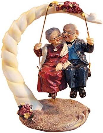 DreamsEden Elderly Couple Figurines - Wedding Anniversary for Parents, Grandparents, Old Age Friends, Bedroom Living Room Home Decor Sculpture (Swing)