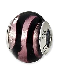 Sterling Silver s Pink/black Italian Murano Bead by Reflection Beads, Best Quality Free Gift Box Satisfaction Guaranteed