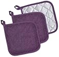 DII 100% Cotton, Machine Washable, Everyday Kitchen Basic  Terry Potholder Set of 3, Eggplant